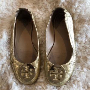 Tory Burch shiny gold flats